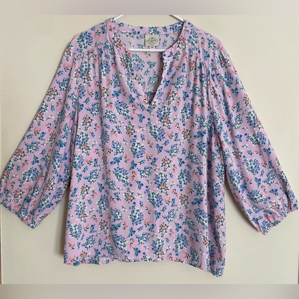St. John’s Bay Purple Floral V-Neck Blouse